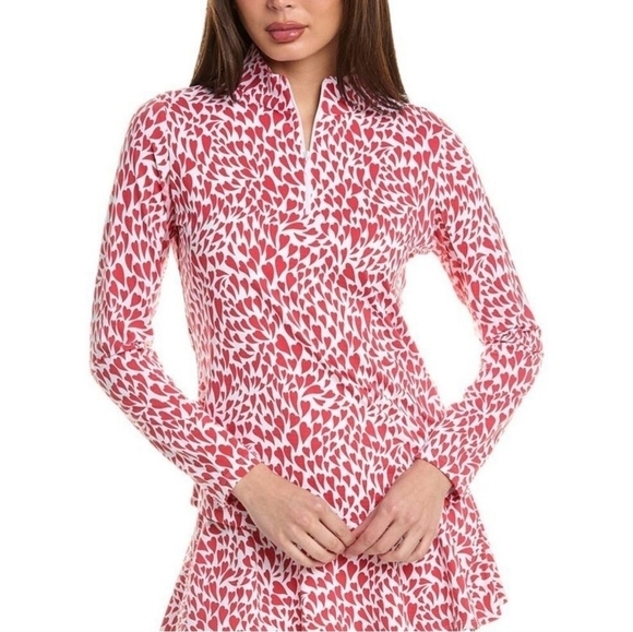 IBKUL Long Sleeve Mock Neck Top Red White Hearts Size XL NWT‎ - Picture 1 of 9